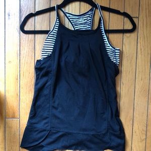 Black and white workout top with built in bralet
